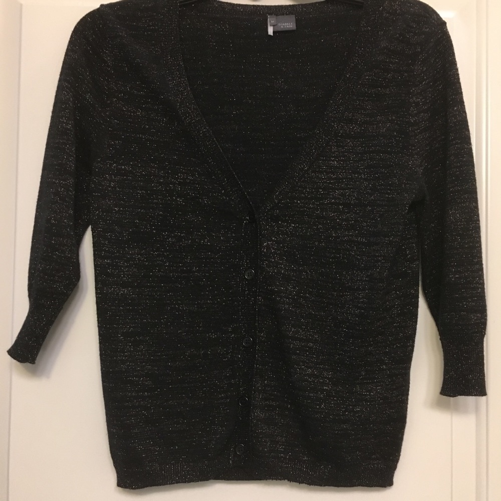 3/4 sleeve black cardigan with gold detailing